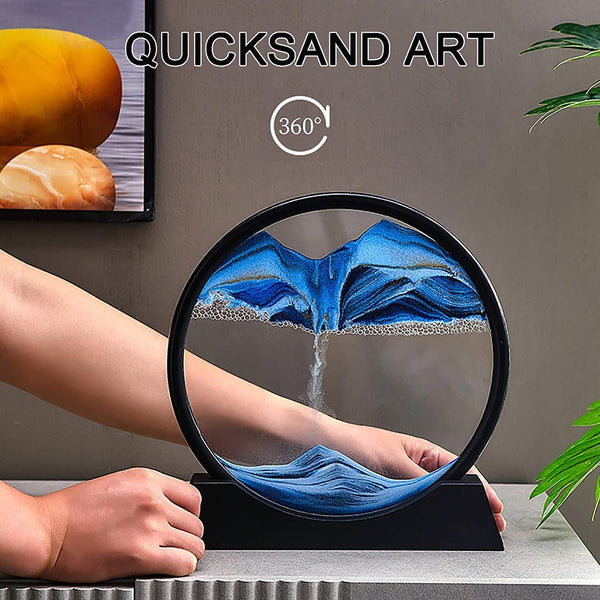 8781 Moving Sand Art Picture Decor 3d Deep Sea Sandscape Liquid Motion Round Glass Frame Display Flowing Sand Relaxing Gift For Kids Adults Painting Artistic Sandscape For Home Office Ornament Desktop Art Bookshelves Decoration (1 Pc )