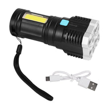 9370 Multifunctional Strong 4 Led Torch Light Portable Rechargeable Flashlight Long Distance Beam Range 800 Lumens Cob Light 4 Mode Emergency For Hiking Walking Camping (4 Led Torch)